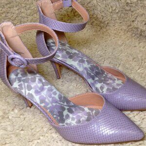 New York & Company Lavender Textured Ankle-Strap Heels